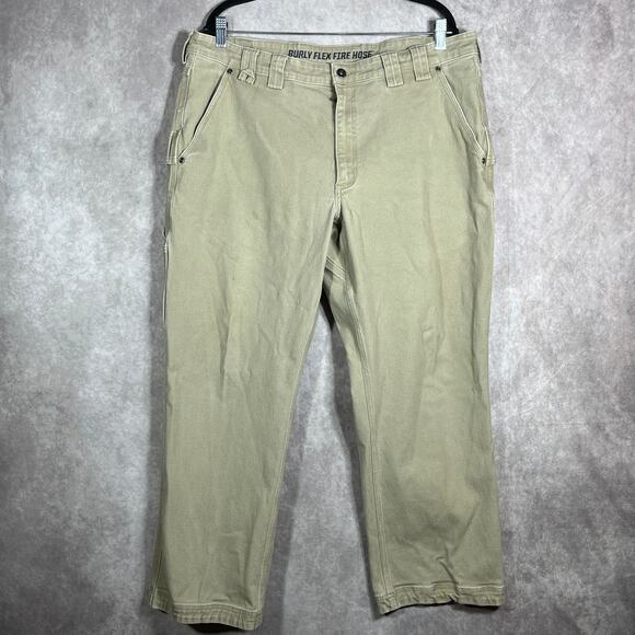 Duluth Trading Co Burly Flex Fire Hose Carpenter Pants Men Size 40X30 Beige Work - Picture 1 of 13